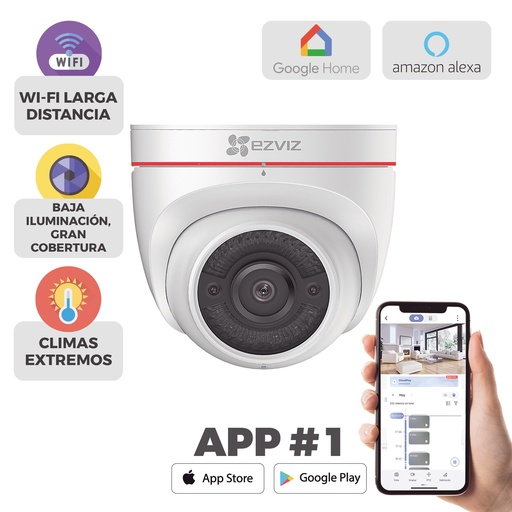 [C4W] Domo IP 2 Megapíxel / Wi-Fi / Sirena y Estrobo /Audio de Dos Vías / Notificación Push / Audios Personalizables / Ranura Para Memoria / Uso en Exterior 