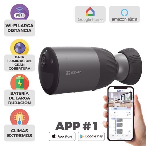[CS-BC1C] Cámara IP Inalámbrica Con Batería Recargable (Cero Cables) / Colores en Oscuridad / 2 Megapíxel  / Sirena y Estrobo / Alertas de Audio Personalizable / Uso en Exterior / Grabación en la Nube / Almacenamiento Interno
