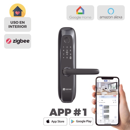 [CS-L2S] Cerradura Inteligente / Protocolo Zigbee  / Códigos Temporales Para Visitantes / Lectura de Huella / Lectura de Tag / Contraseña /  Botón para Timbrar / Alarma Anti-intrusión / Incluye HUB